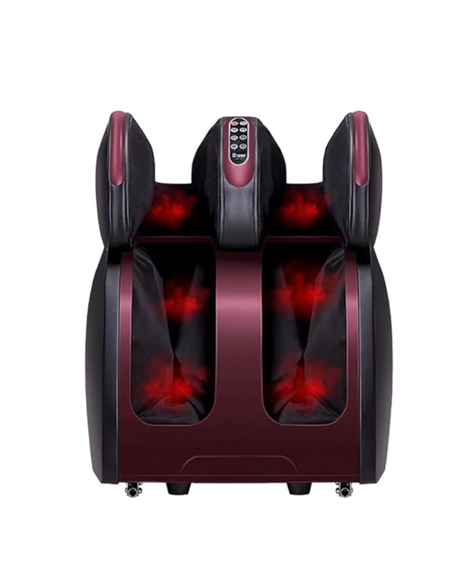 WELL MORE  Leg Massager Foot & Calf Heated Machine With Airbags Vibration For Home Calf Thighs and Knee Pain Relief with Heat Corded Electric 2 Year Warranty (Black)