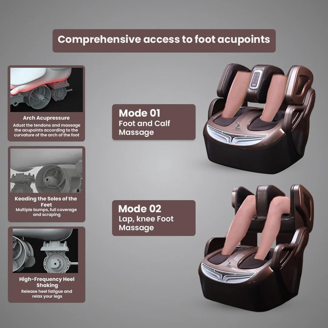 WELL MORE HJ 868 Leg Foot & Calf Massager For Pain Relief Heating Therapy Vibration,Compression Feet Leg Massager for Circulation, Relief,Shiatsu Kneading Vibration Feet and Calves 2 Year Warranty (Brown)