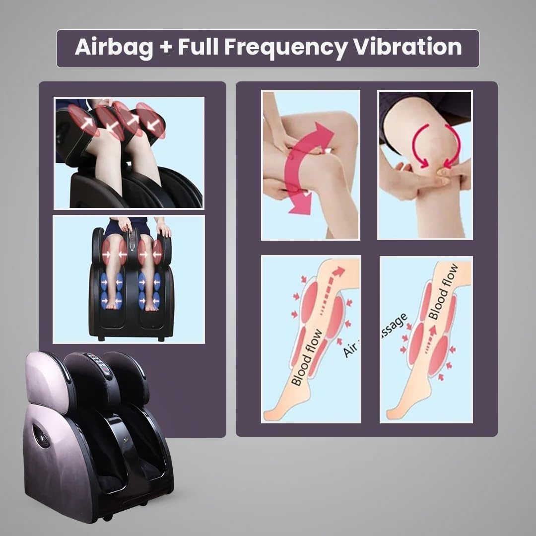 WELL MORE  Leg Massager Foot & Calf Heated Machine With Airbags Vibration For Home Calf Thighs and Knee Pain Relief with Heat Corded Electric 2 Year Warranty (Black)