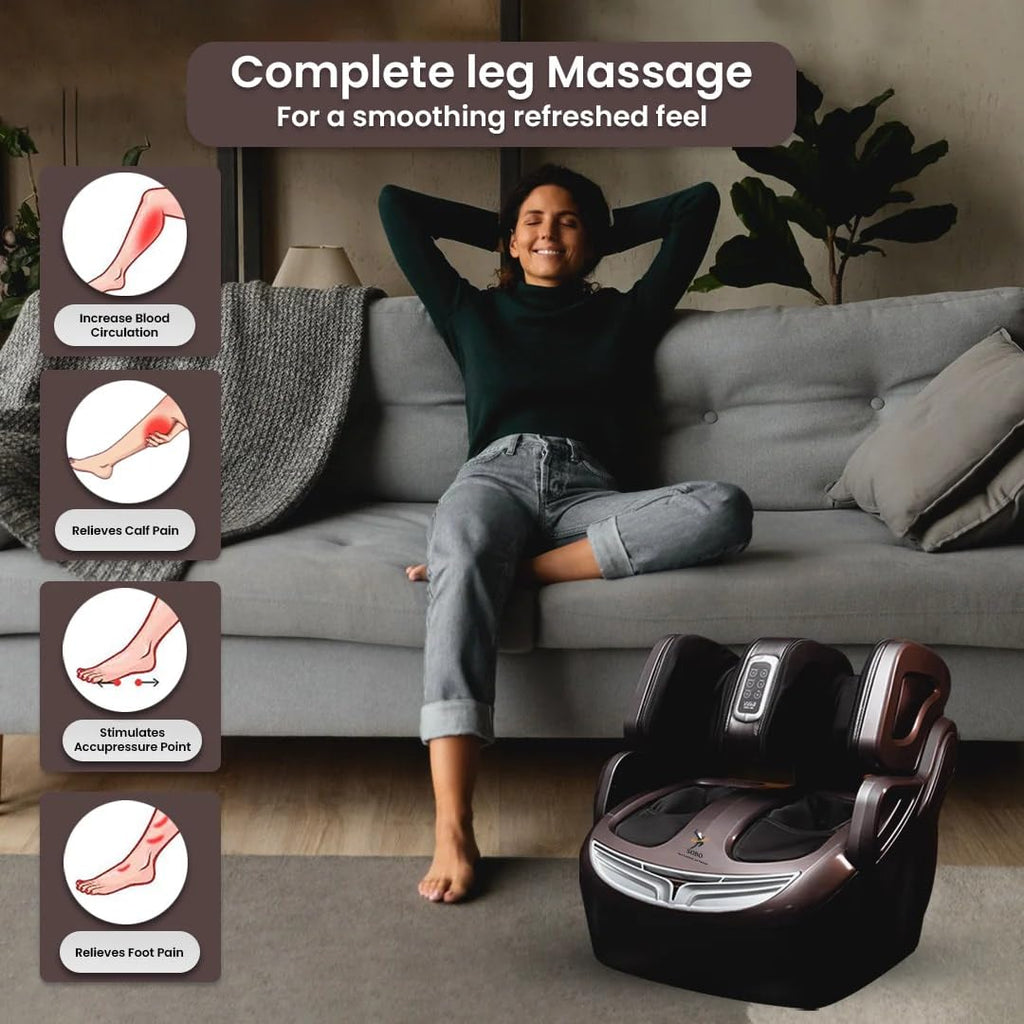 WELL MORE HJ 868 Leg Foot & Calf Massager For Pain Relief Heating Therapy Vibration,Compression Feet Leg Massager for Circulation, Relief,Shiatsu Kneading Vibration Feet and Calves 2 Year Warranty (Brown)