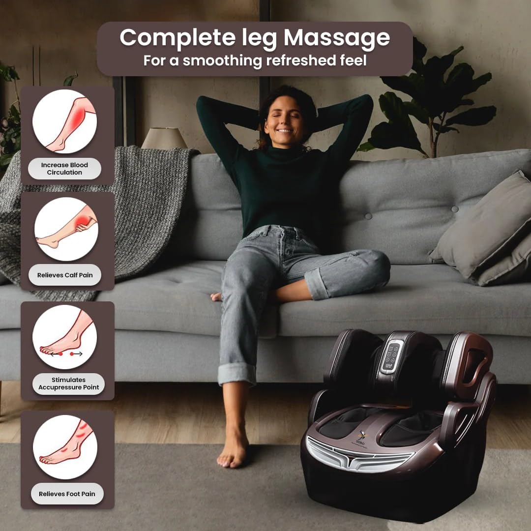 WELL MORE HJ 868 Leg Foot & Calf Massager For Pain Relief Heating Therapy Vibration,Compression Feet Leg Massager for Circulation, Relief,Shiatsu Kneading Vibration Feet and Calves 2 Year Warranty (Brown)