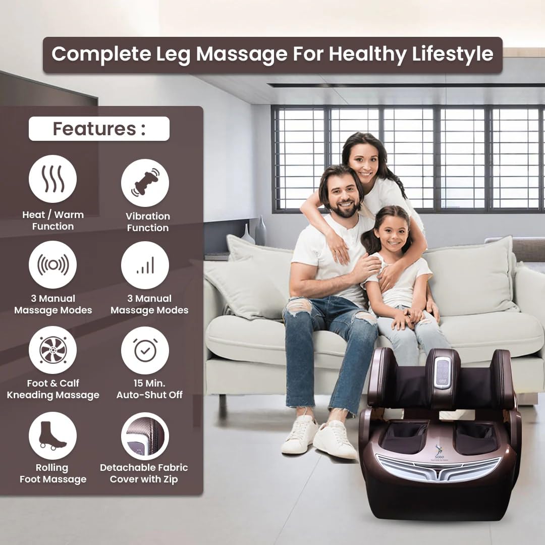 WELL MORE HJ 868 Leg Foot & Calf Massager For Pain Relief Heating Therapy Vibration,Compression Feet Leg Massager for Circulation, Relief,Shiatsu Kneading Vibration Feet and Calves 2 Year Warranty (Brown)