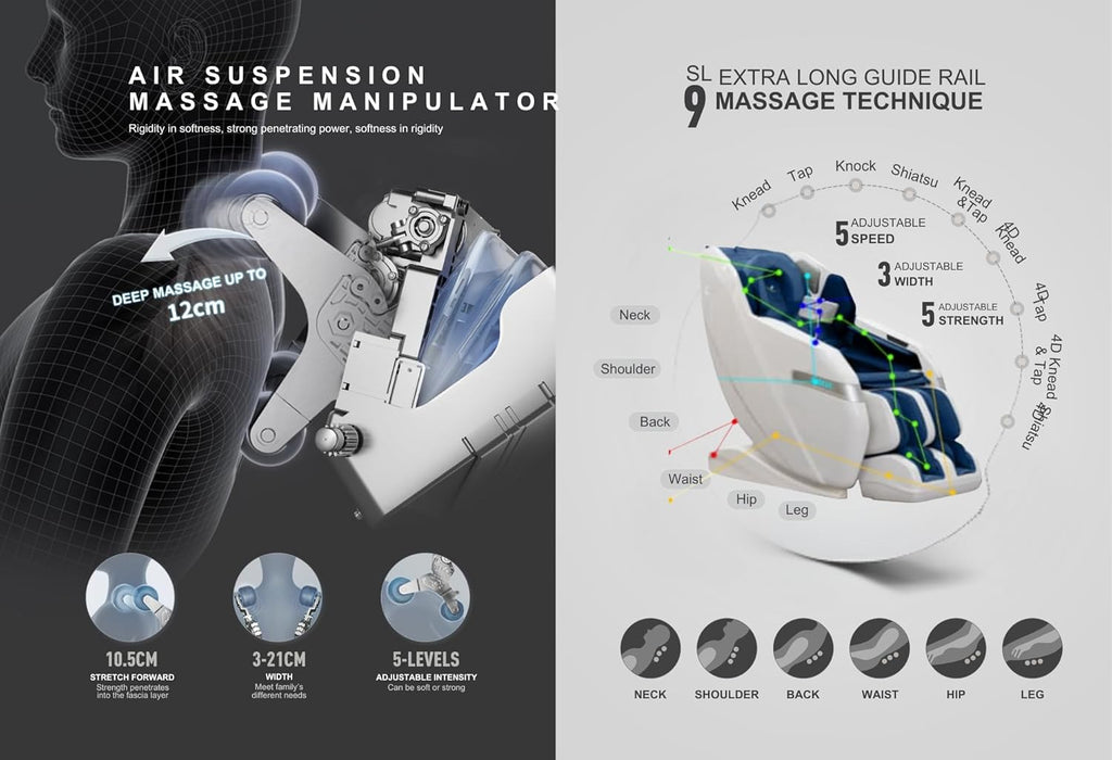 WELL MORE  5D Full Body Recliner Zero Gravity Massage Chair With Heating (Brown and Beige)