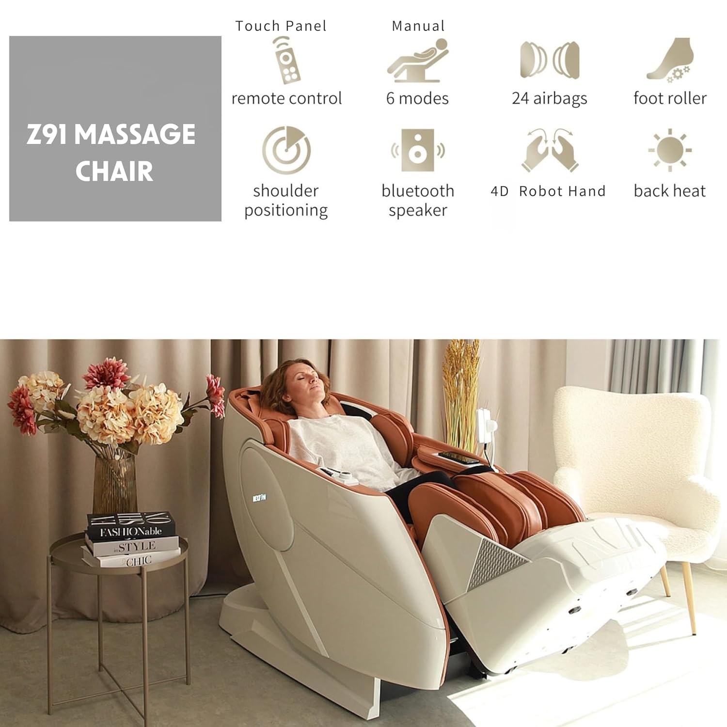 Well More Z91 Full Body Massage Chair Automatic Leg Extension with Touch Screen Remote with 1 Year Warranty