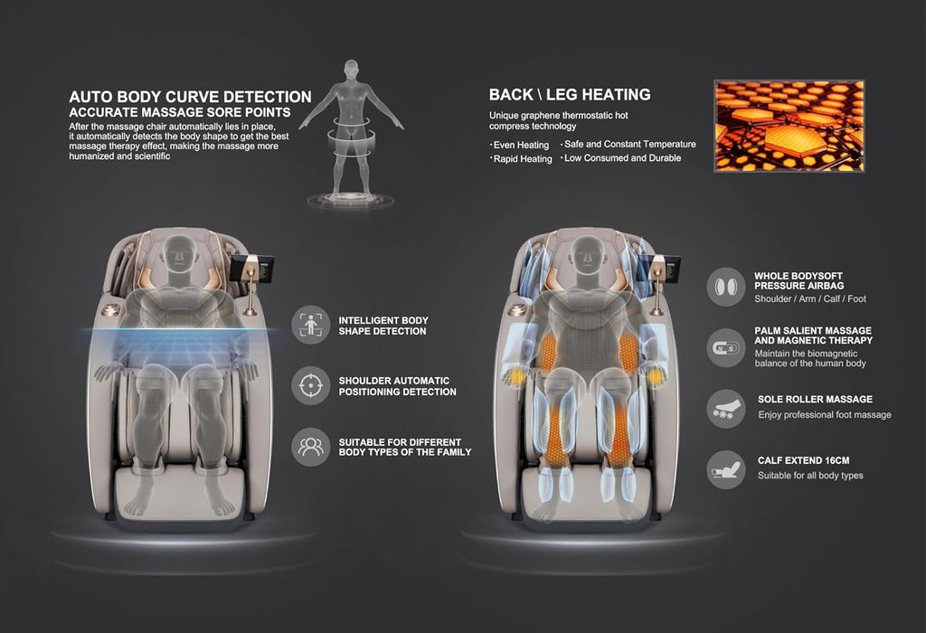 WELL MORE  5D Full Body Recliner Zero Gravity Massage Chair With Heating (Brown and Beige)